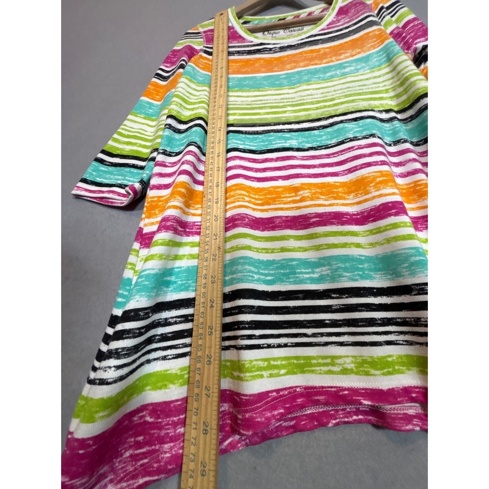 Onque Casuals Distressed Stripe Tunic Top Size Medium - Picture 5 of 6